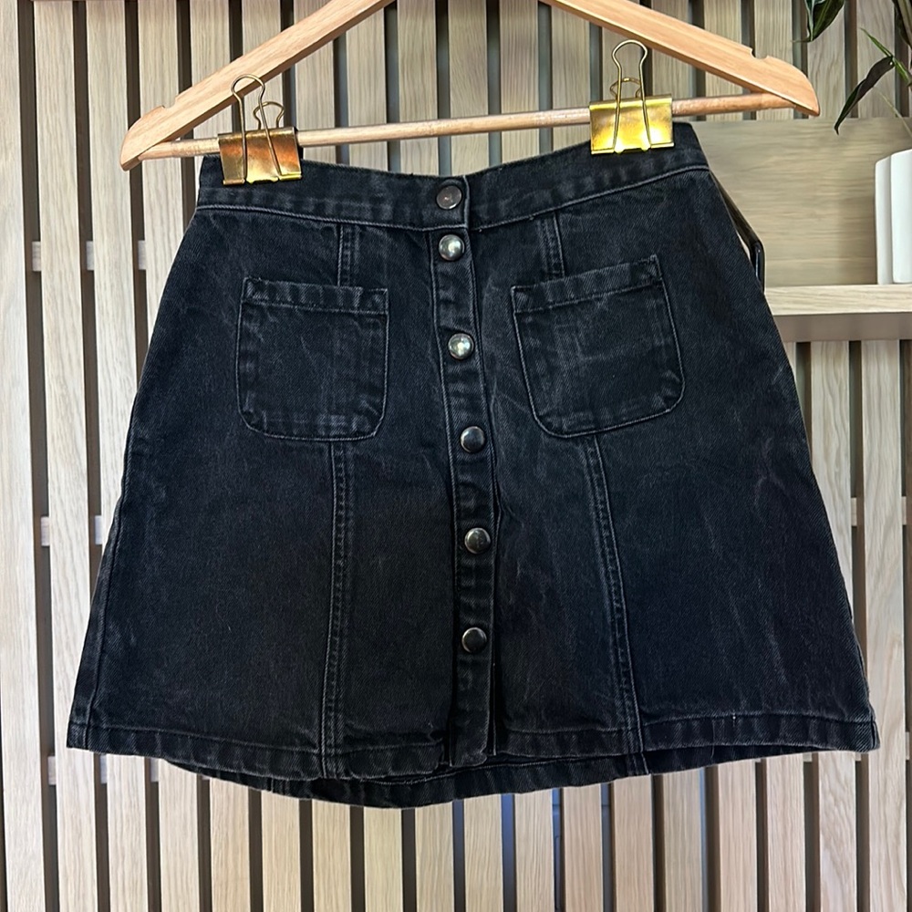 Black denim miniskirt